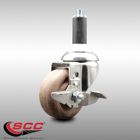 Service Caster 3.5 Inch 316SS High Temp Glass Filled Nylon 1 Inch Stem Caster with Brake SCC-SS316EX20S3514-GFNSHT-TLB-1